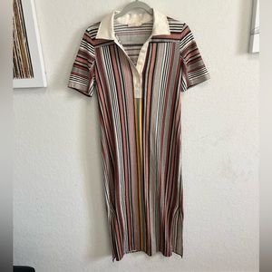 Tory Burch Short Sleeve Striped Polo Midi Sheath Dress